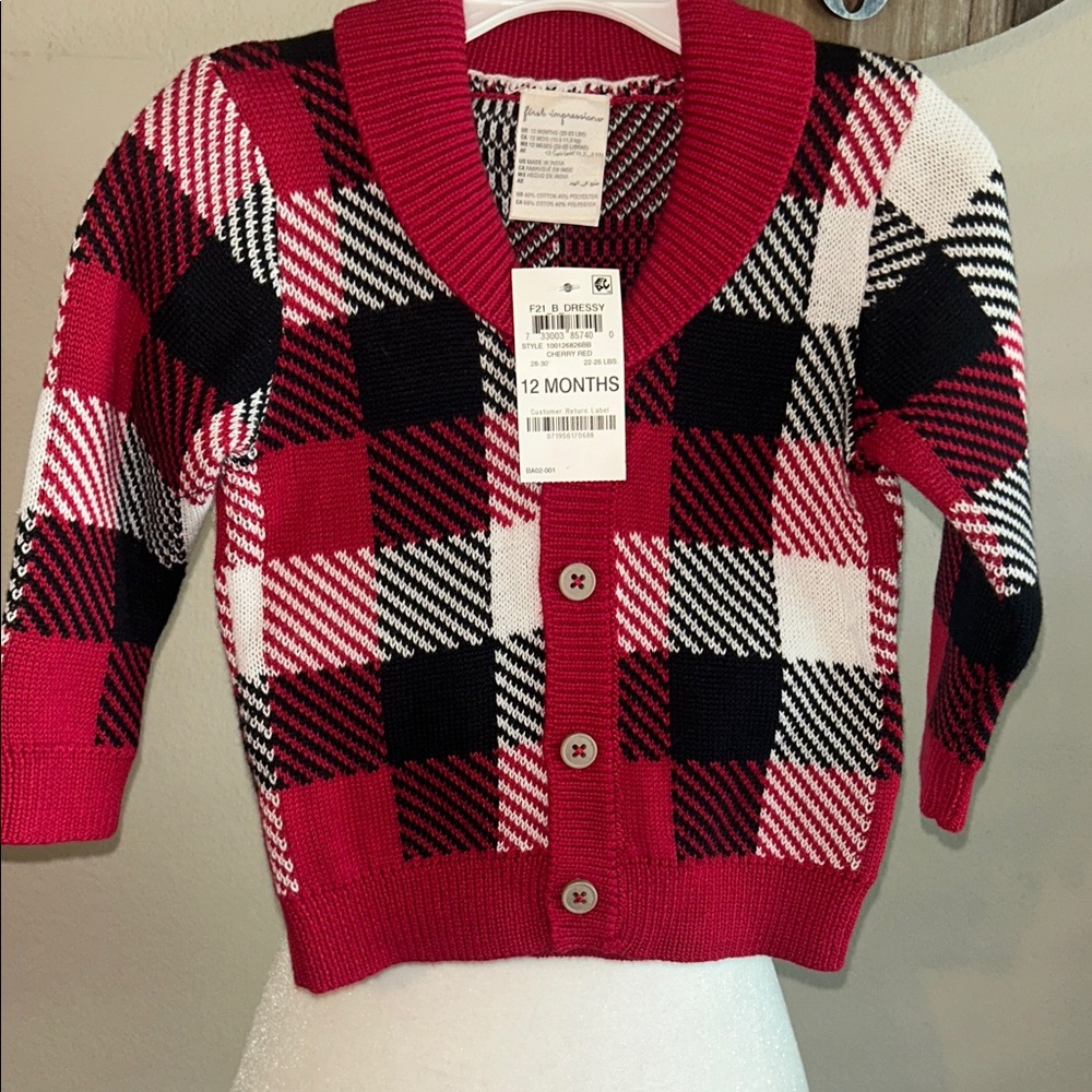 First Impressions Red and Black Plaid Kids Sweater